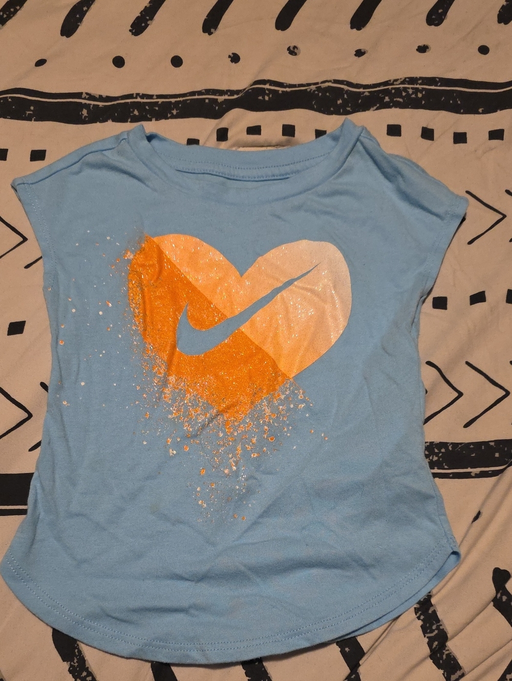 Kids Nike Light Blue Tee with Orange & White Heart Swoosh